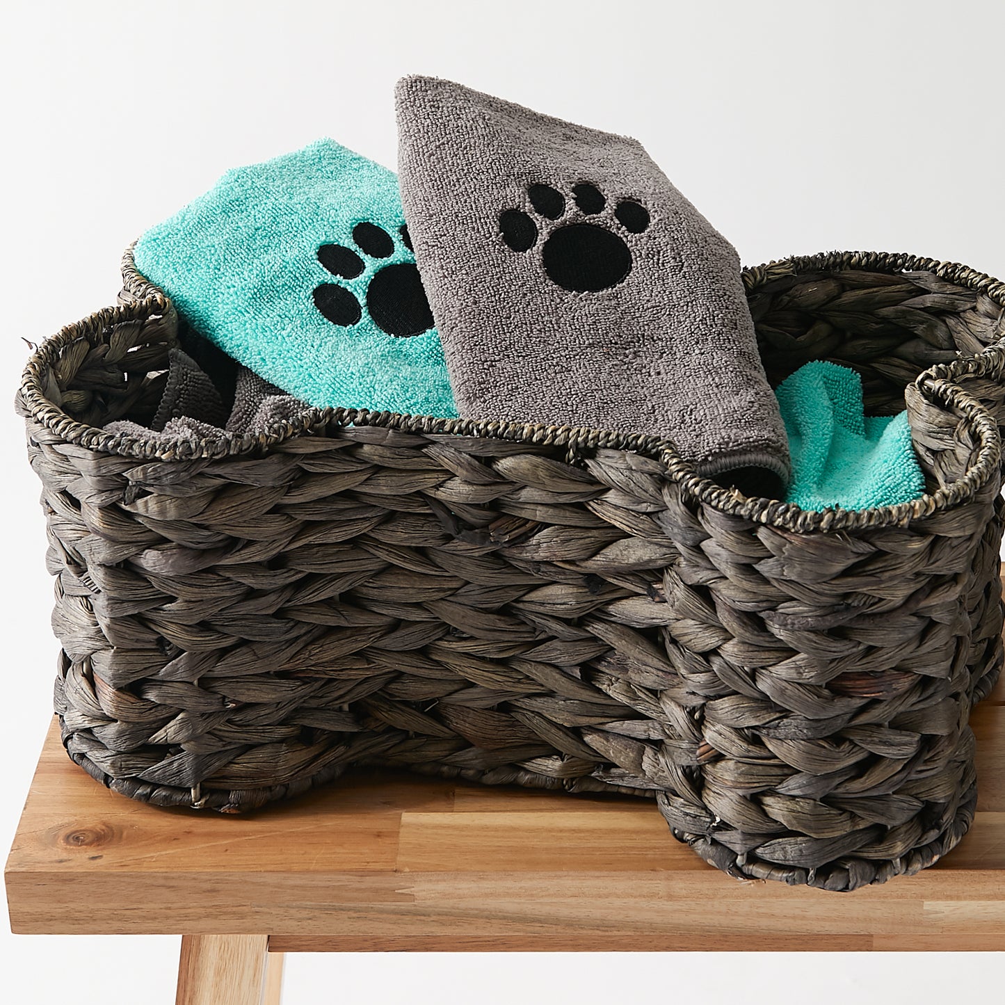 Bone Dry Small Pet Towel Set - 3 Pack - Embroidered Paw, Gray, 15x30"