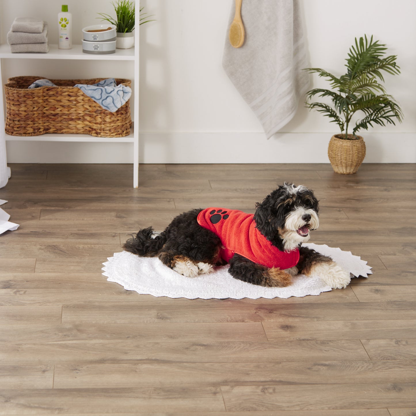 Red Embroidered Paw Small Pet Robe