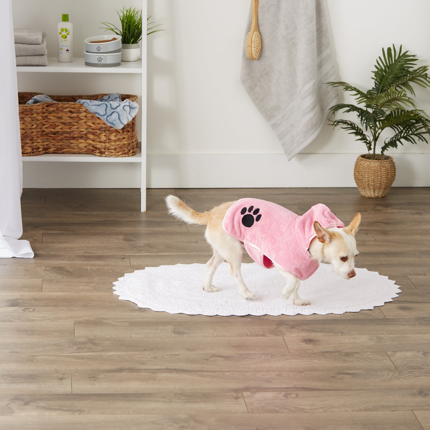 Pink Embroidered Paw X-Small Pet Robe