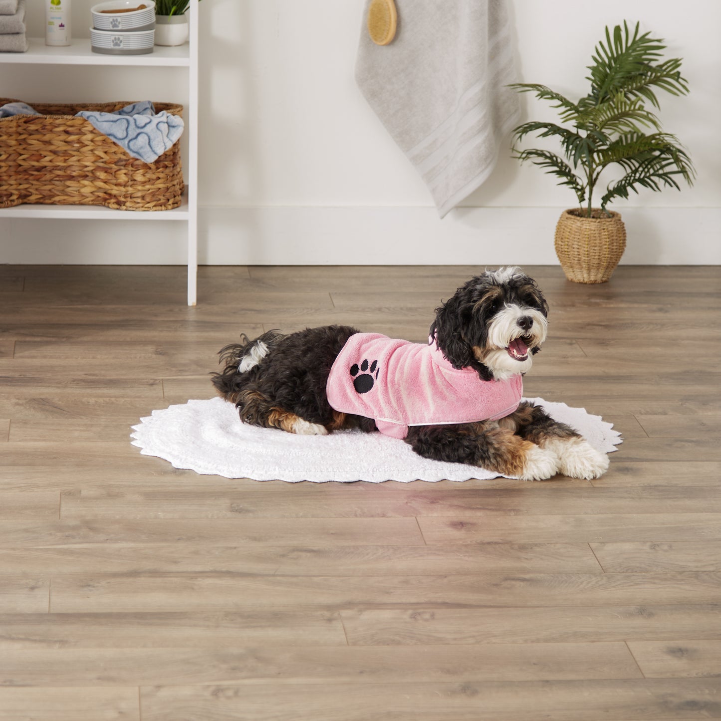 Bone Dry Terry Microfiber Pet Robe, Embroidered Paw Print - Pink - Small, 10-20 Lbs