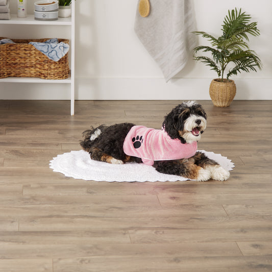 Bone Dry Terry Microfiber Pet Robe, Embroidered Paw Print - Pink - Small, 10-20 Lbs