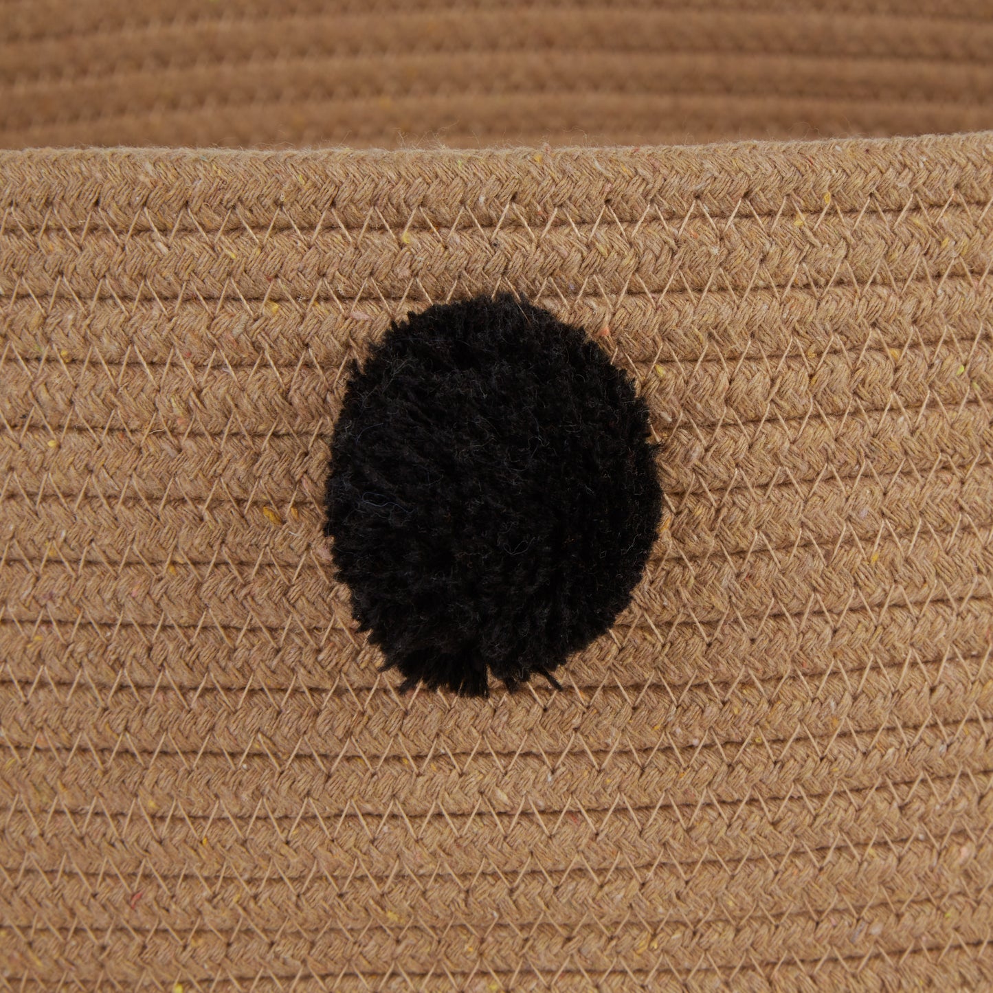 Cotton Pet Storage Basket, Pom-Poms, Beige/Black- 15.75x6.25"