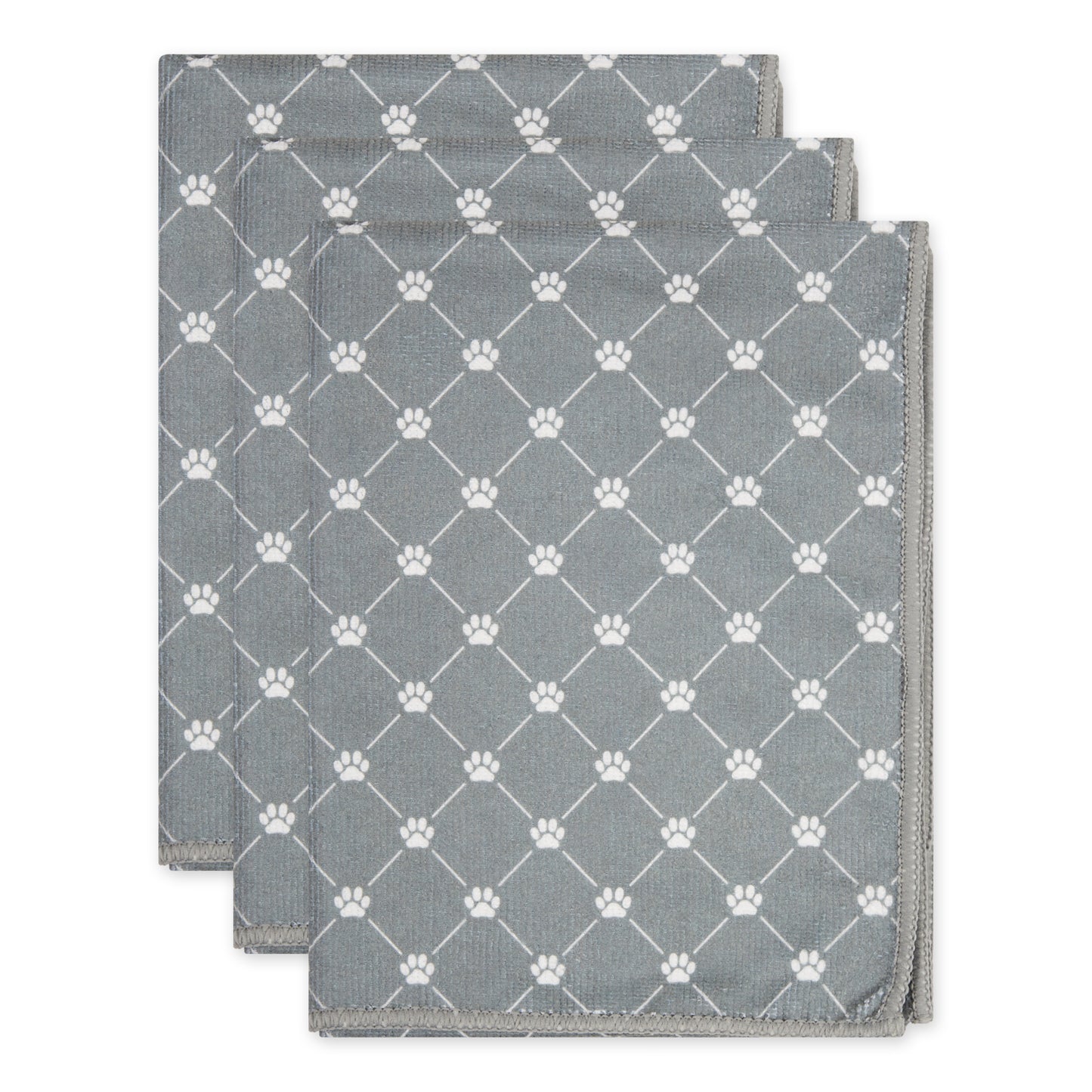 Small Microfiber Pet Towel - 3 Pack - Printed Trellis, Gray, 15x30"