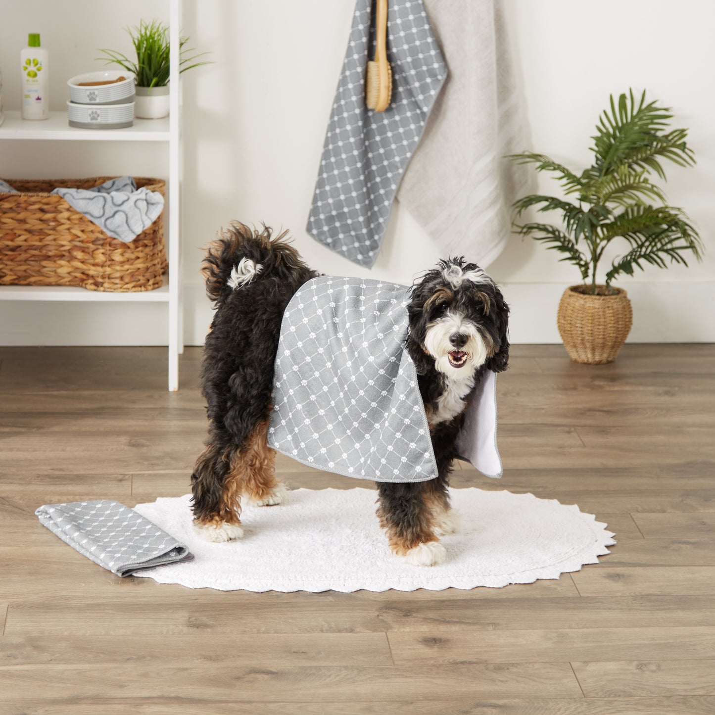 Small Microfiber Pet Towel - 3 Pack - Printed Trellis, Gray, 15x30"