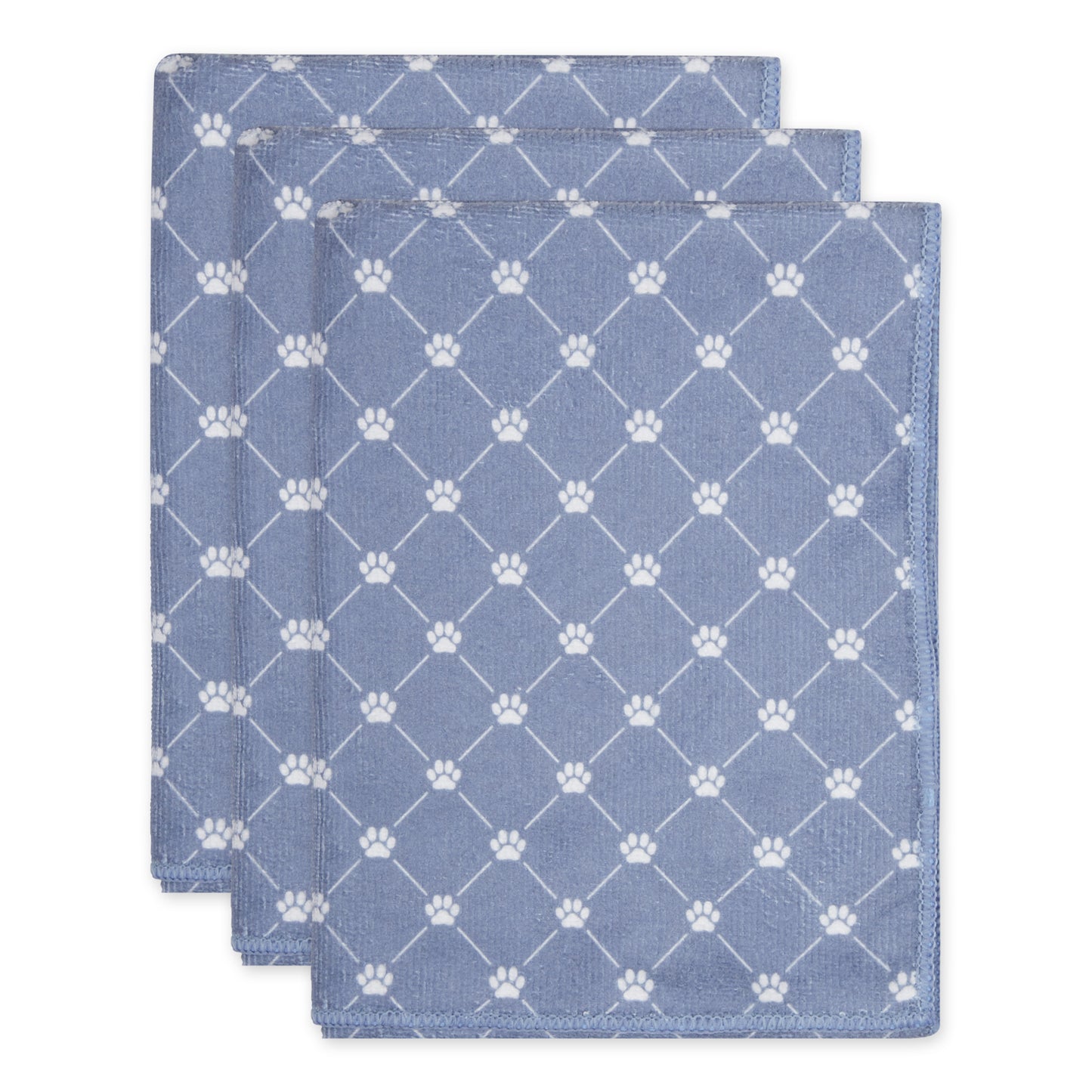 Bone Dry Small Microfiber Pet Towel - 3 Pack - Printed Trellis, Stonewash Blue, 15x30"