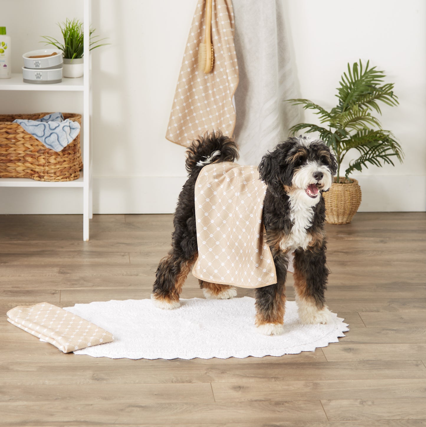 Bone Dry Small Microfiber Pet Towel - 3 Pack - Printed Trellis, Taupe, 15x30"