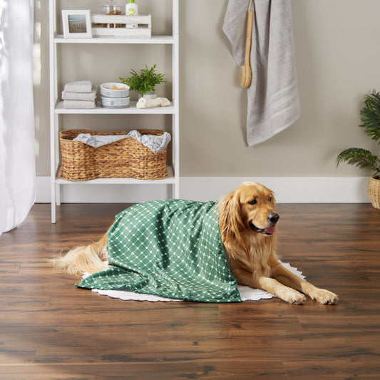 Bone Dry Large Microfiber Pet Towel - Printed Trellis, Hunter Green, 41x23.5"