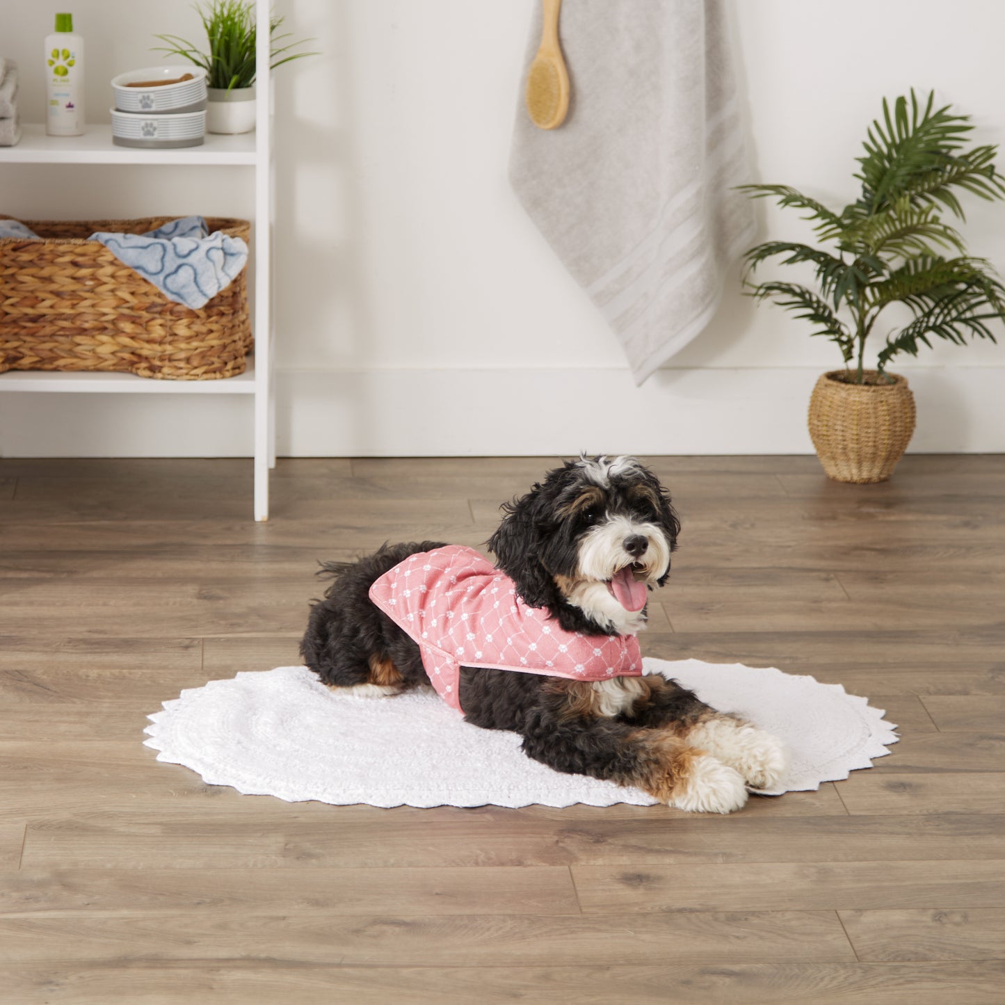 Bone Dry Microfiber Pet Robe, Trellis Paw Print - Rose - Small, 10-20 Lbs
