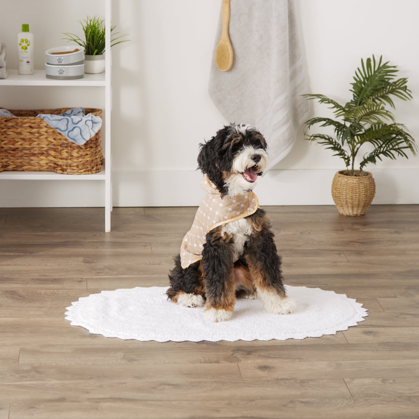 Taupe Printed Trellis Paw Print Small Pet Robe - 10-20 Lbs