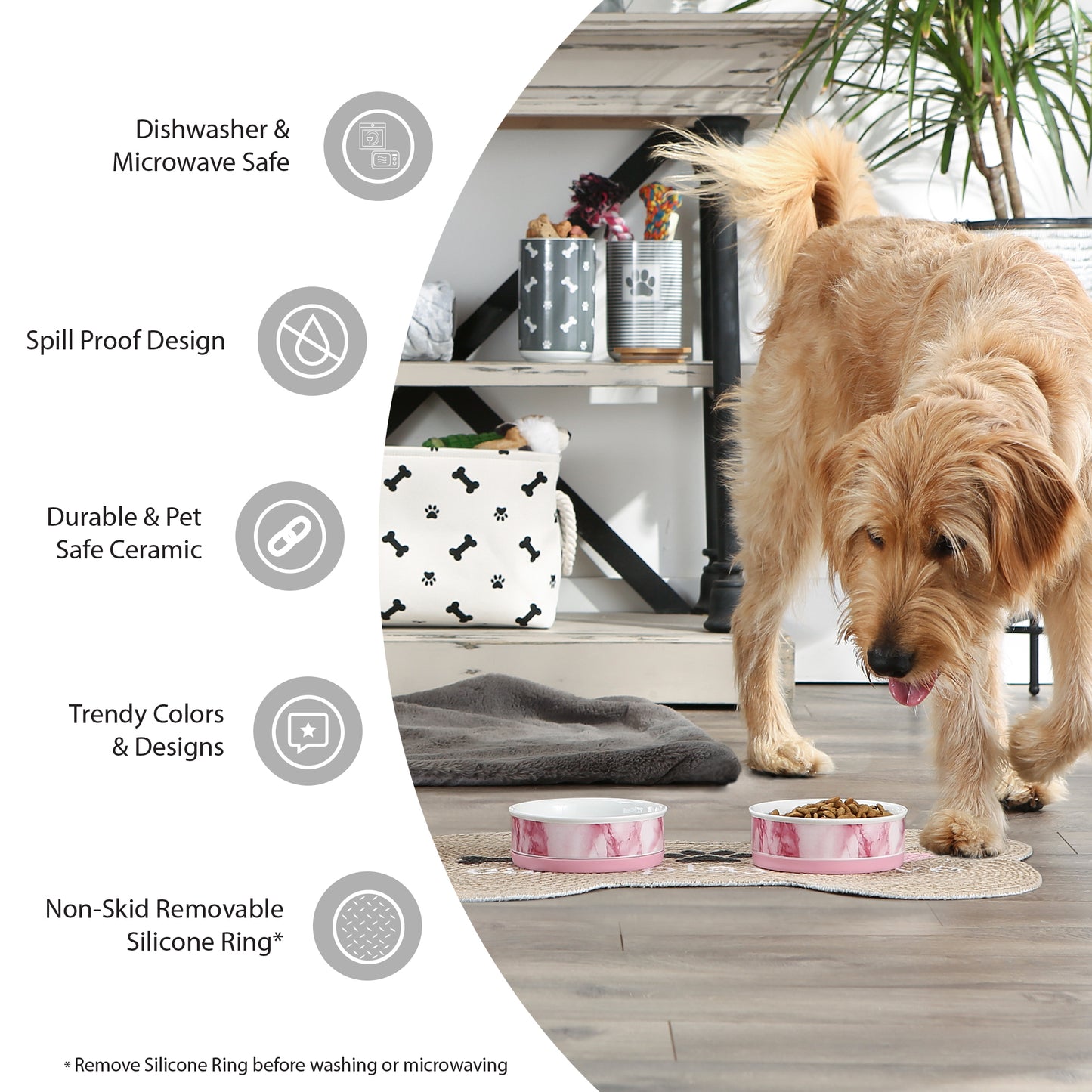 Desert Sage Petite Check Pet Bowl Set of 2, Small - 3/4 C Capacity
