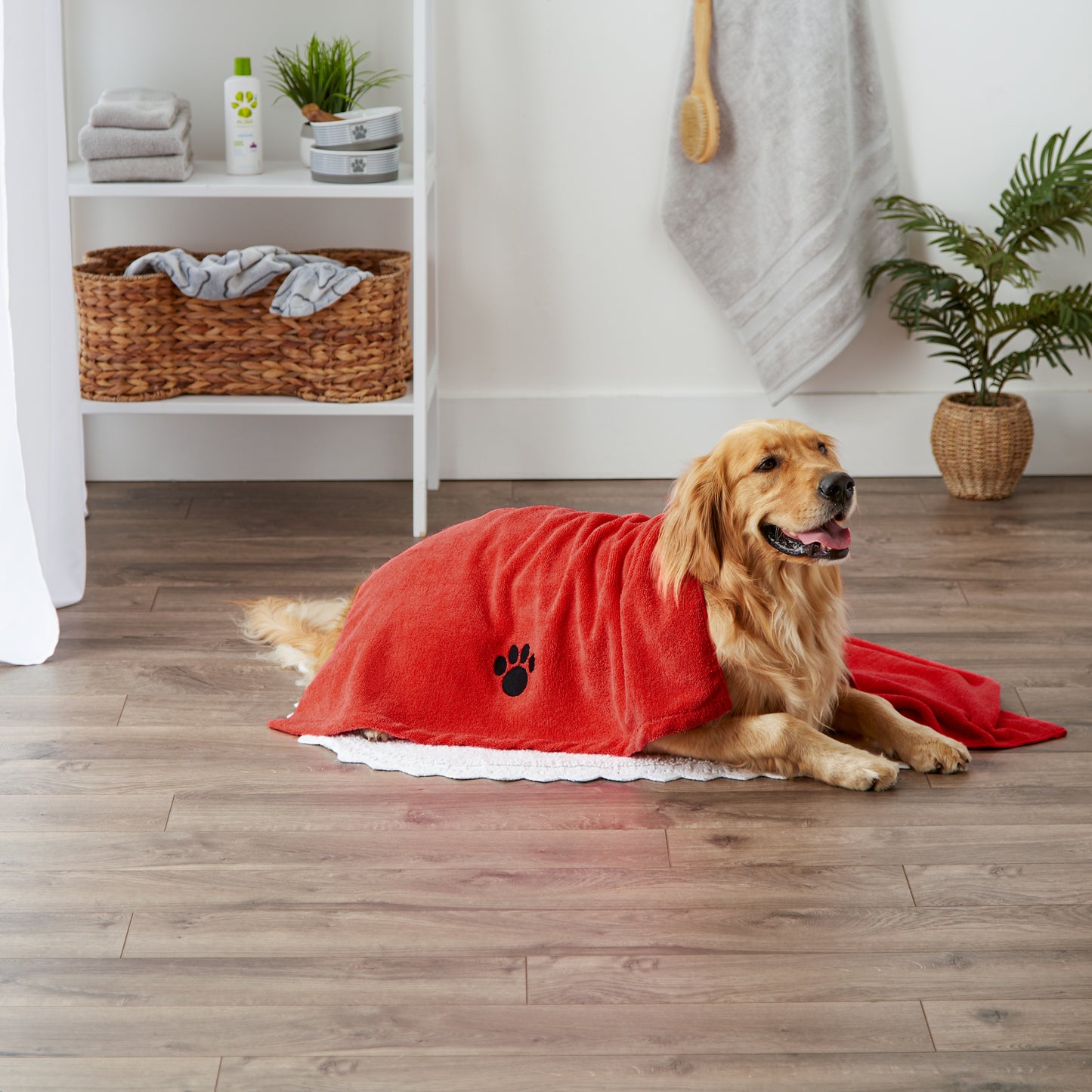 Bone Dry Large Pet Towel, Absorbent Microfiber, Red, 41x23.5"