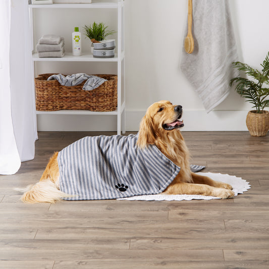 Bone Dry Stripe Pet Towel, Absorbent Microfiber, Gray, Large - 41x23.5"