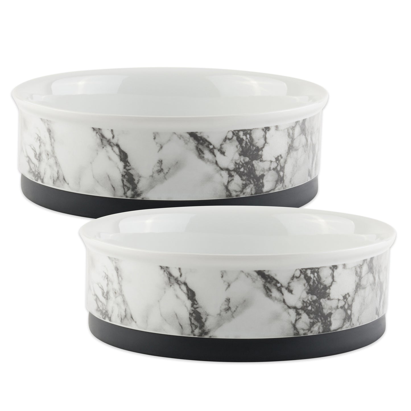 Pet Bowl White Marble Small 4.25Dx2H Set of 2