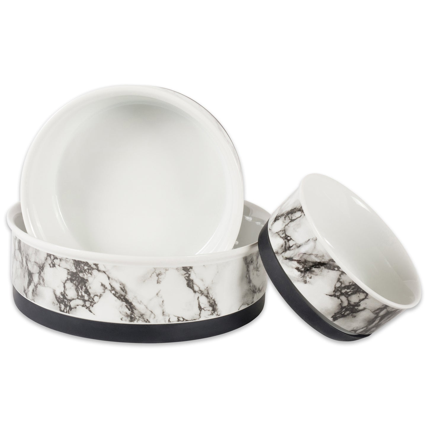 White Marble Pet Bowl Set of 2, Medium - 1.5 C. Capacity
