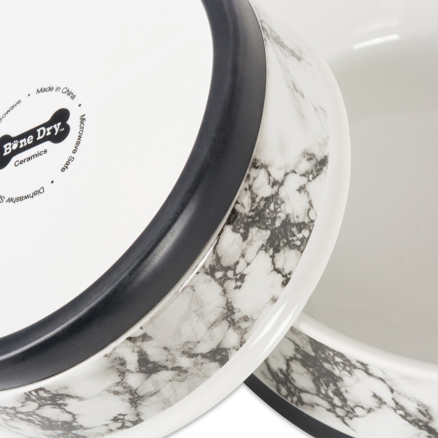 White Marble Pet Bowl Set of 2 , Large 3.75 C. Capacity