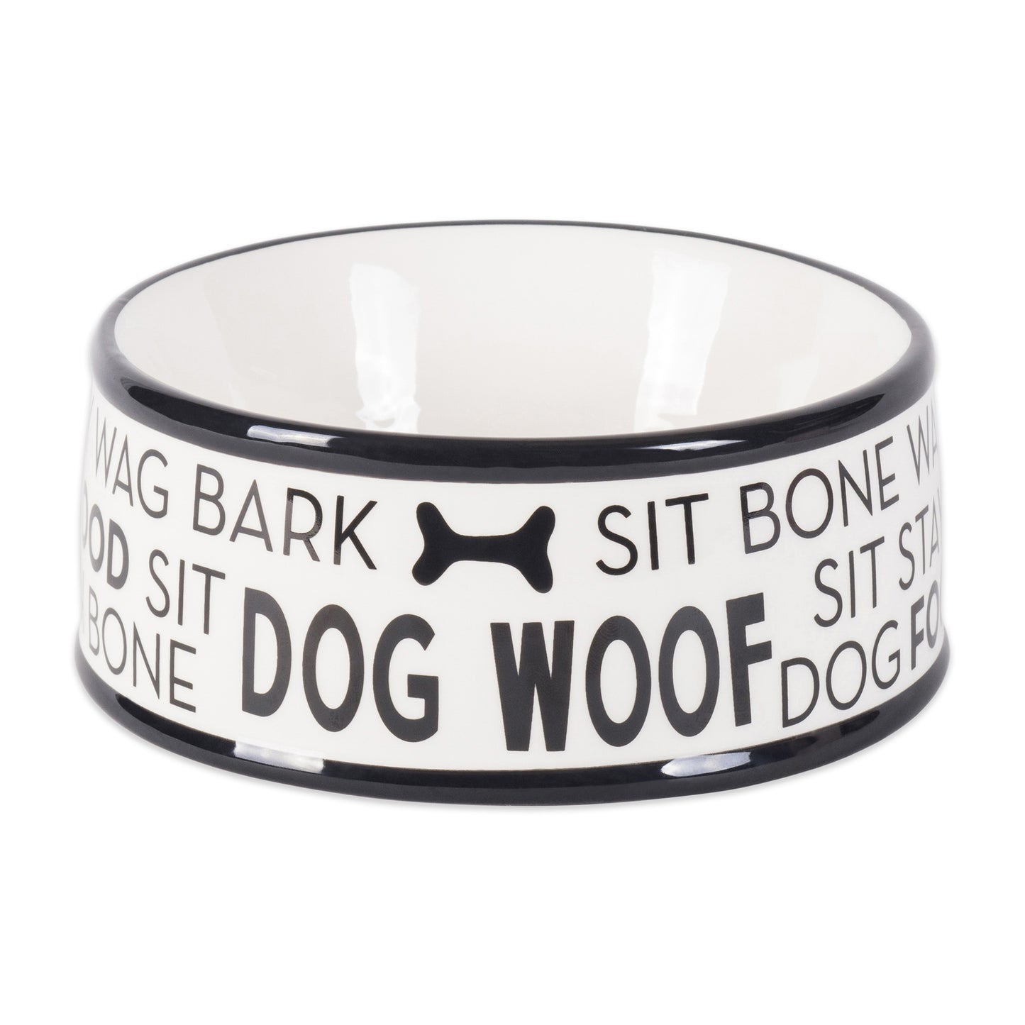 Black Dog Text Ceramic Medium Pet Bowl Set of 2