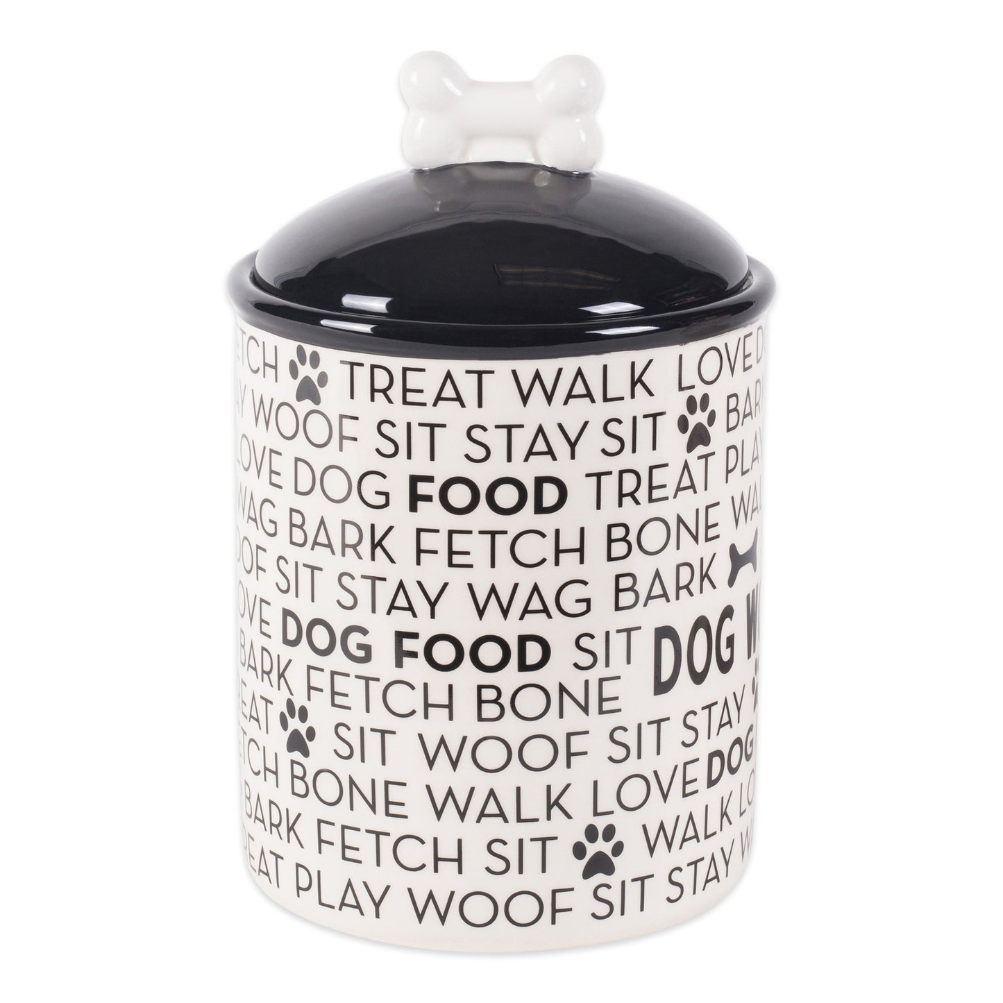 Black/White Dog Text Pet Treat Canister 6.25 Cup Capacity