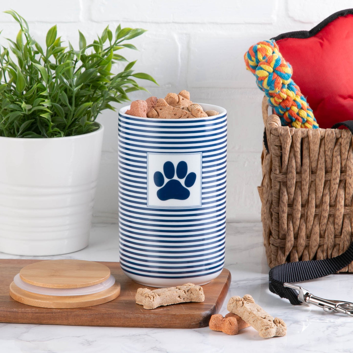 Navy Striped Paw Patch Pet Treat Canister - 4.5 Cup Capacity