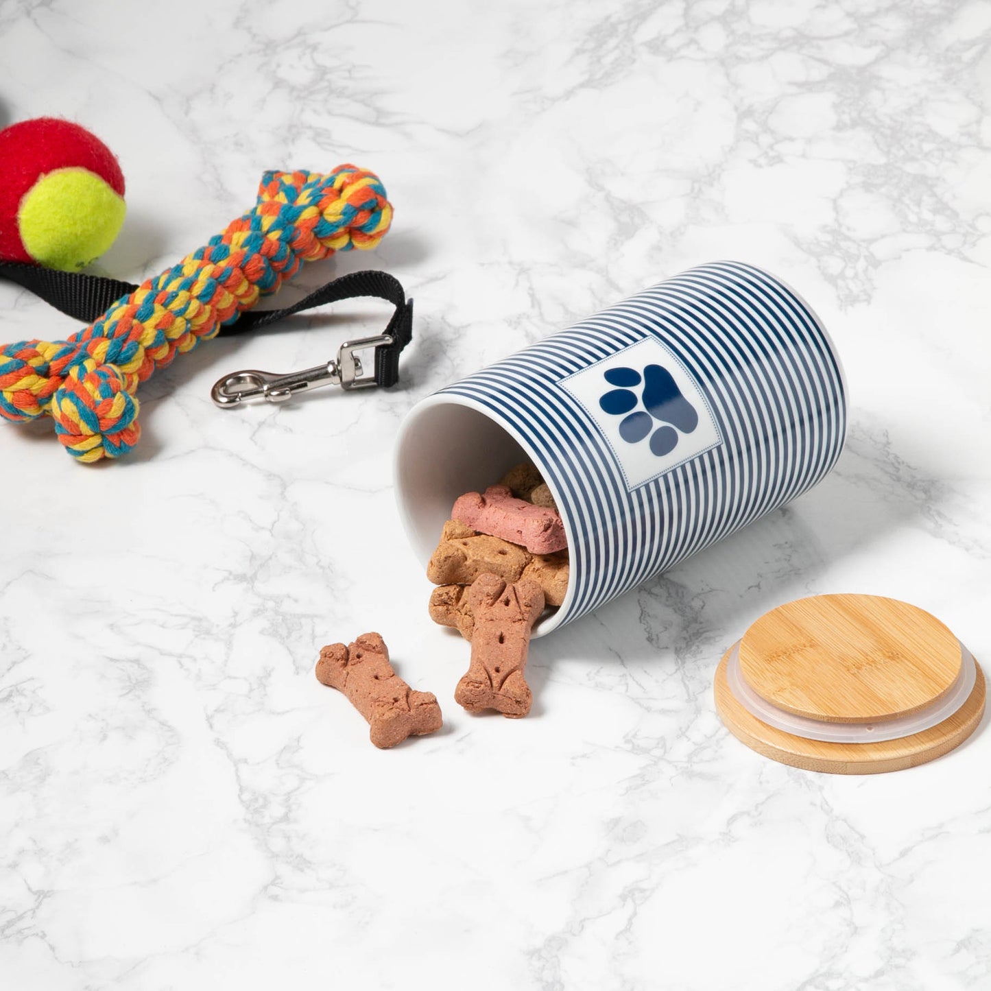 Navy Striped Paw Patch Pet Treat Canister - 4.5 Cup Capacity