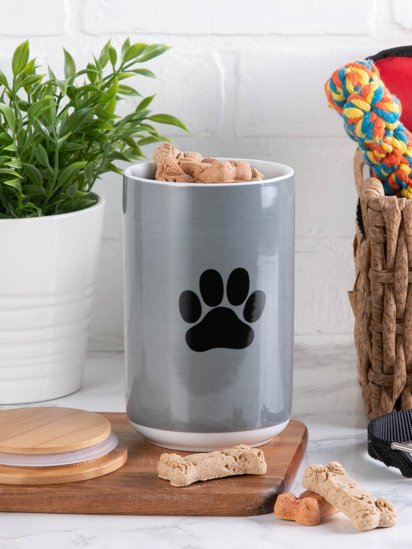 Gray Paw Print Pet Treat Canister - 4.5 Cup Capacity