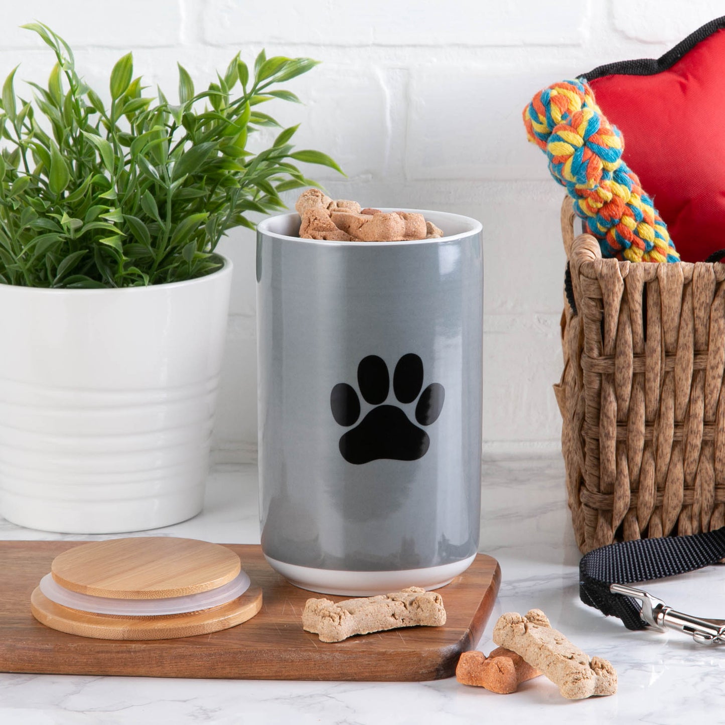 Gray Paw Print Pet Treat Canister - 4.5 Cup Capacity