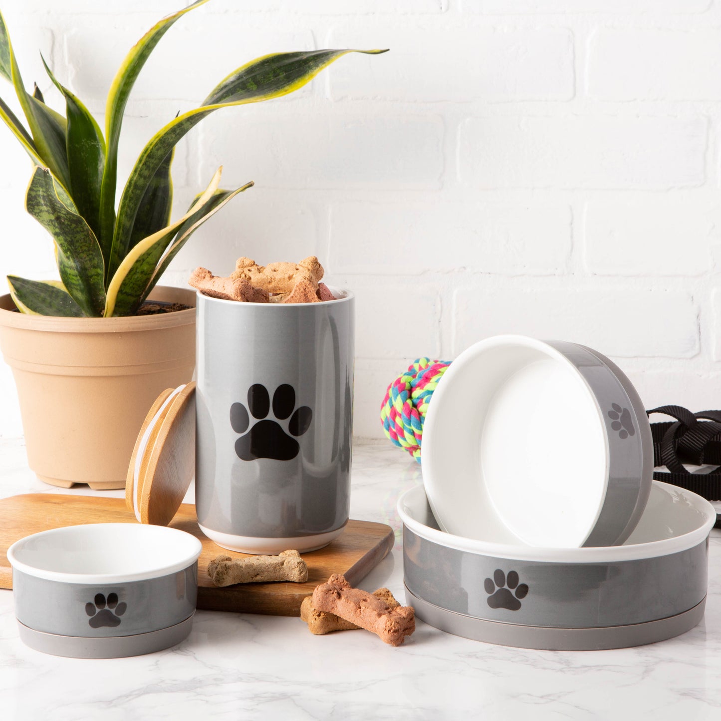 Gray Paw Print Pet Treat Canister - 4.5 Cup Capacity