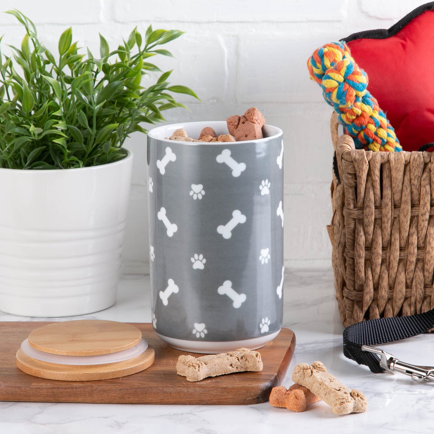 Gray Bone & Paw Print Pet Treat Canister - 4.5 Cup Capacity