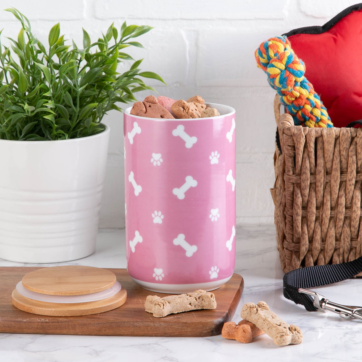 Rose Bone & Paw Print Pet Treat Canister - 4.5 Cup Capacity