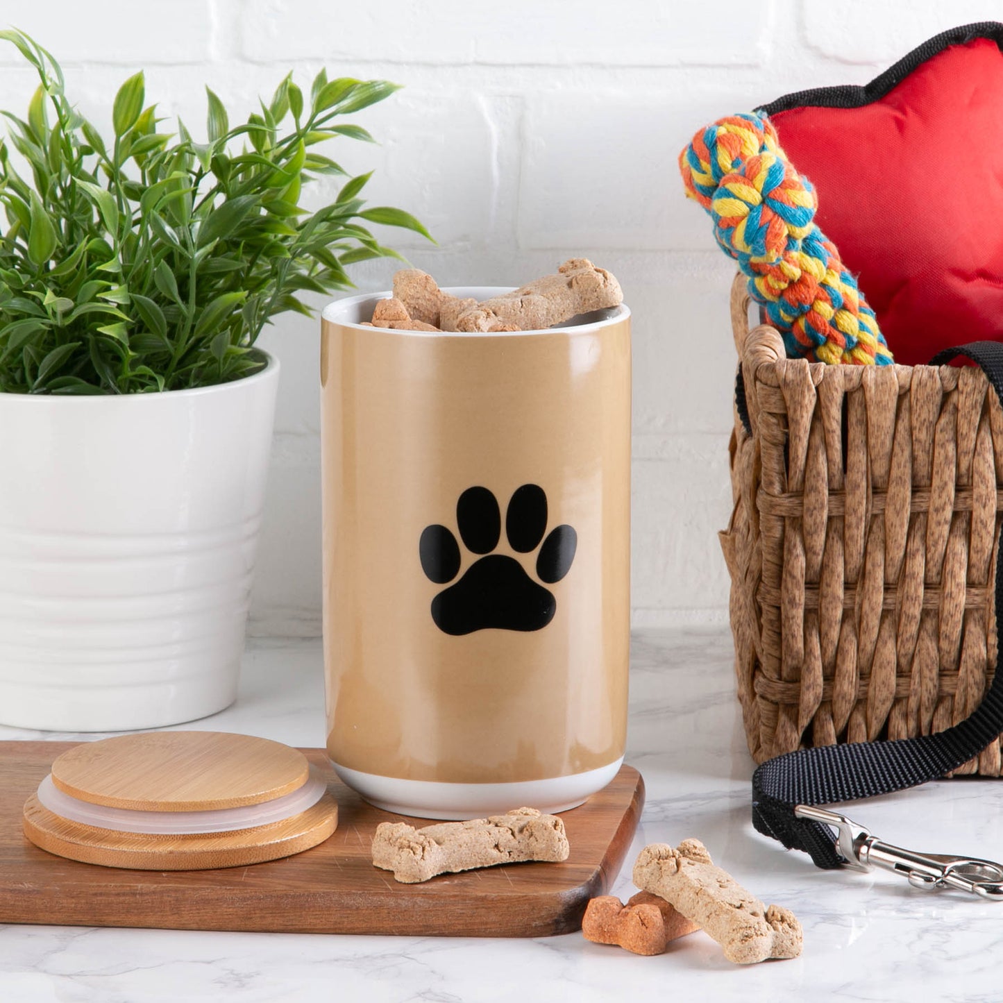 Taupe With Black Paw Ceramic Treat Canister