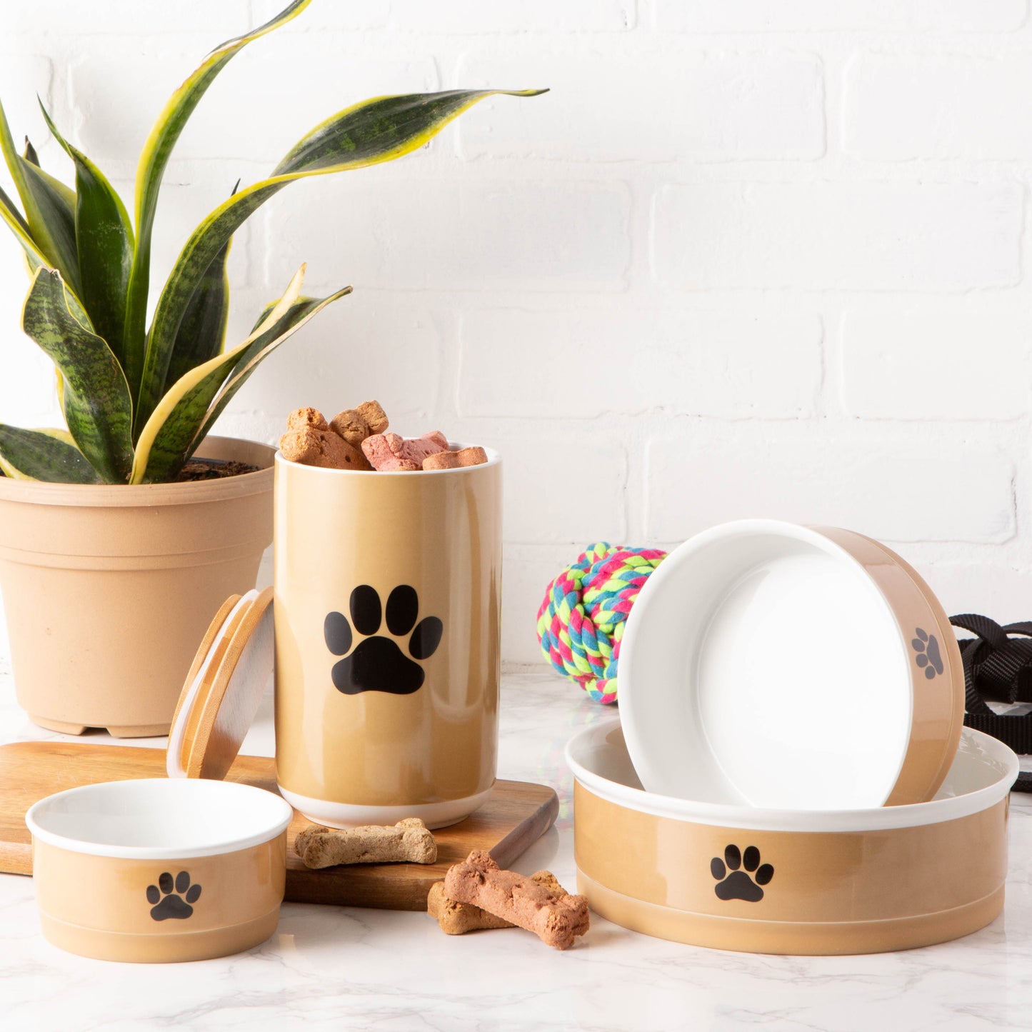 Taupe With Black Paw Ceramic Treat Canister