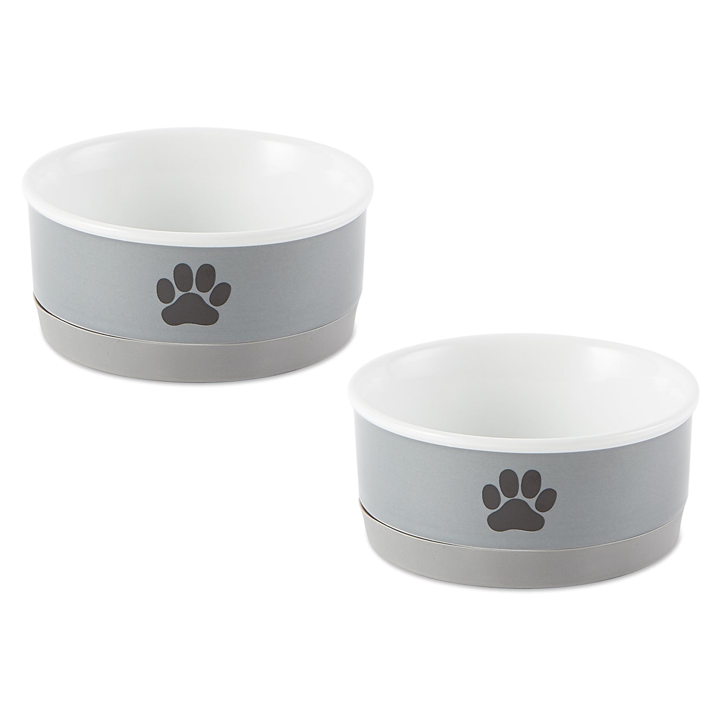 Gray Paw Print Pet Bowl Set of 2, Small - 3/4 C Capacity
