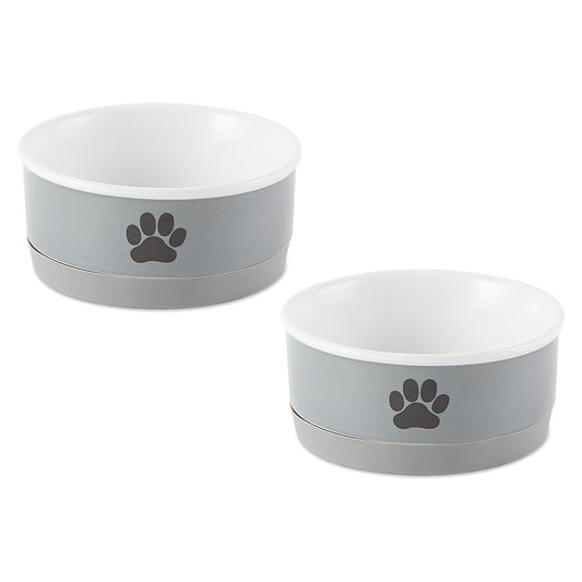Gray Paw Print Pet Bowl Set of 2, Small - 3/4 C Capacity