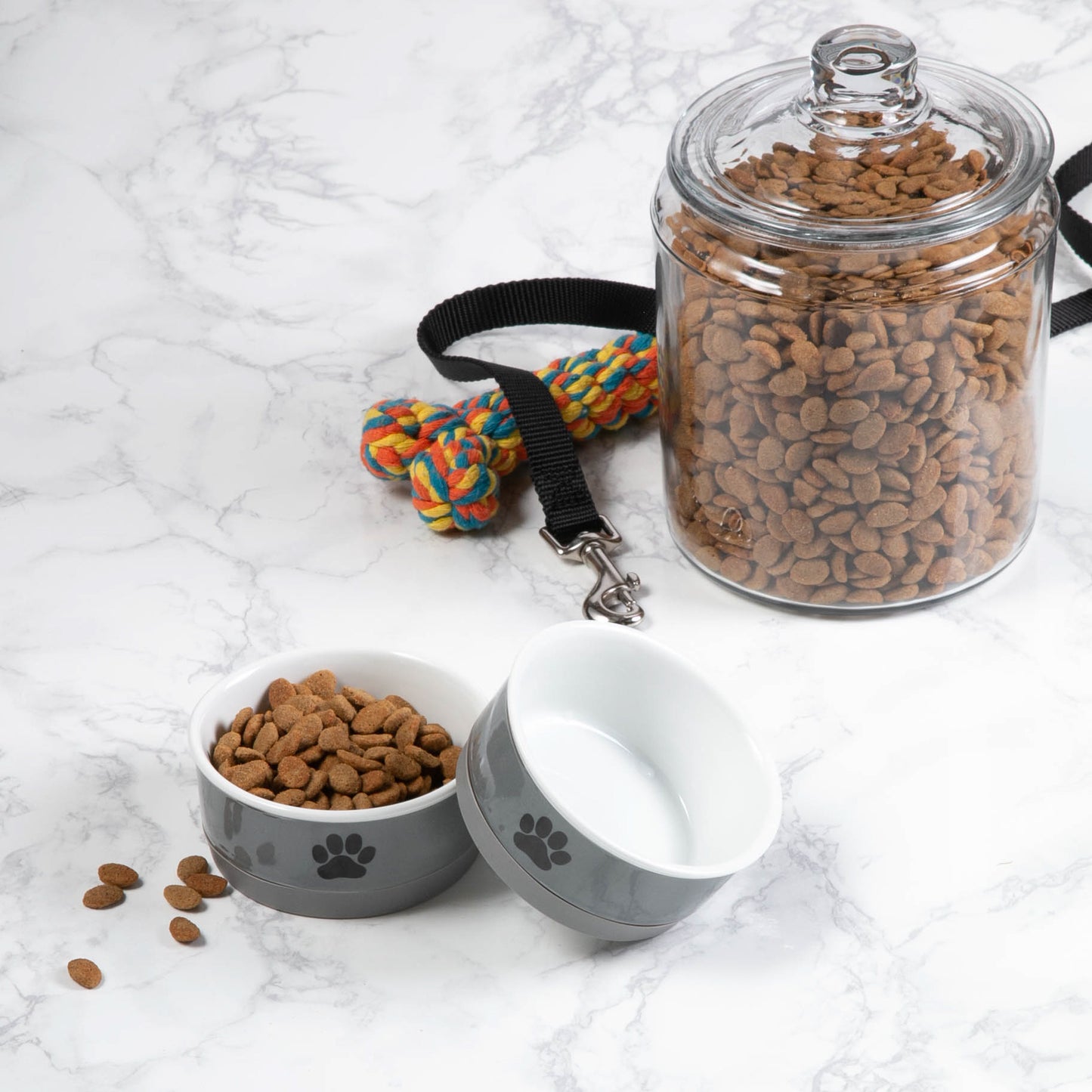 Gray Paw Print Pet Bowl Set of 2, Small - 3/4 C Capacity