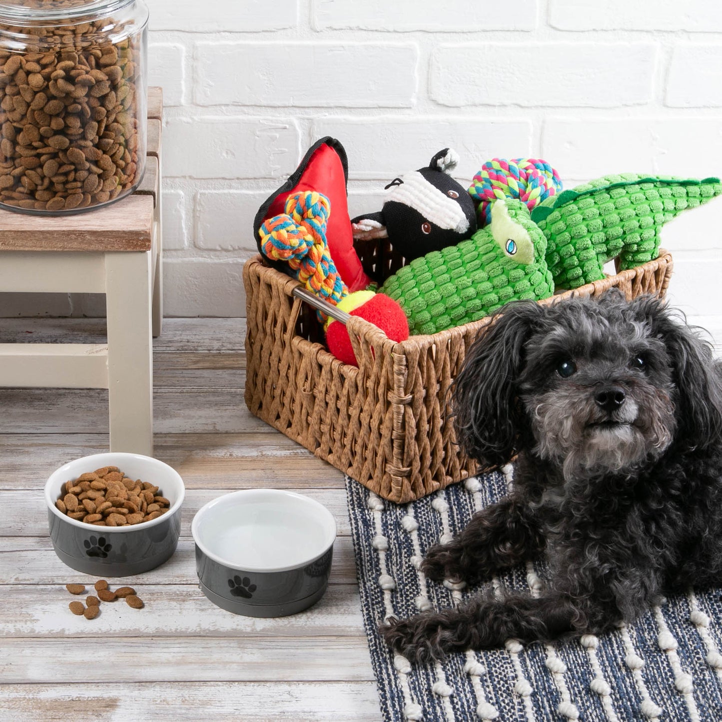 Pet Bowl Black Paw Print Gray Small 4.25Dx2H Set of 2
