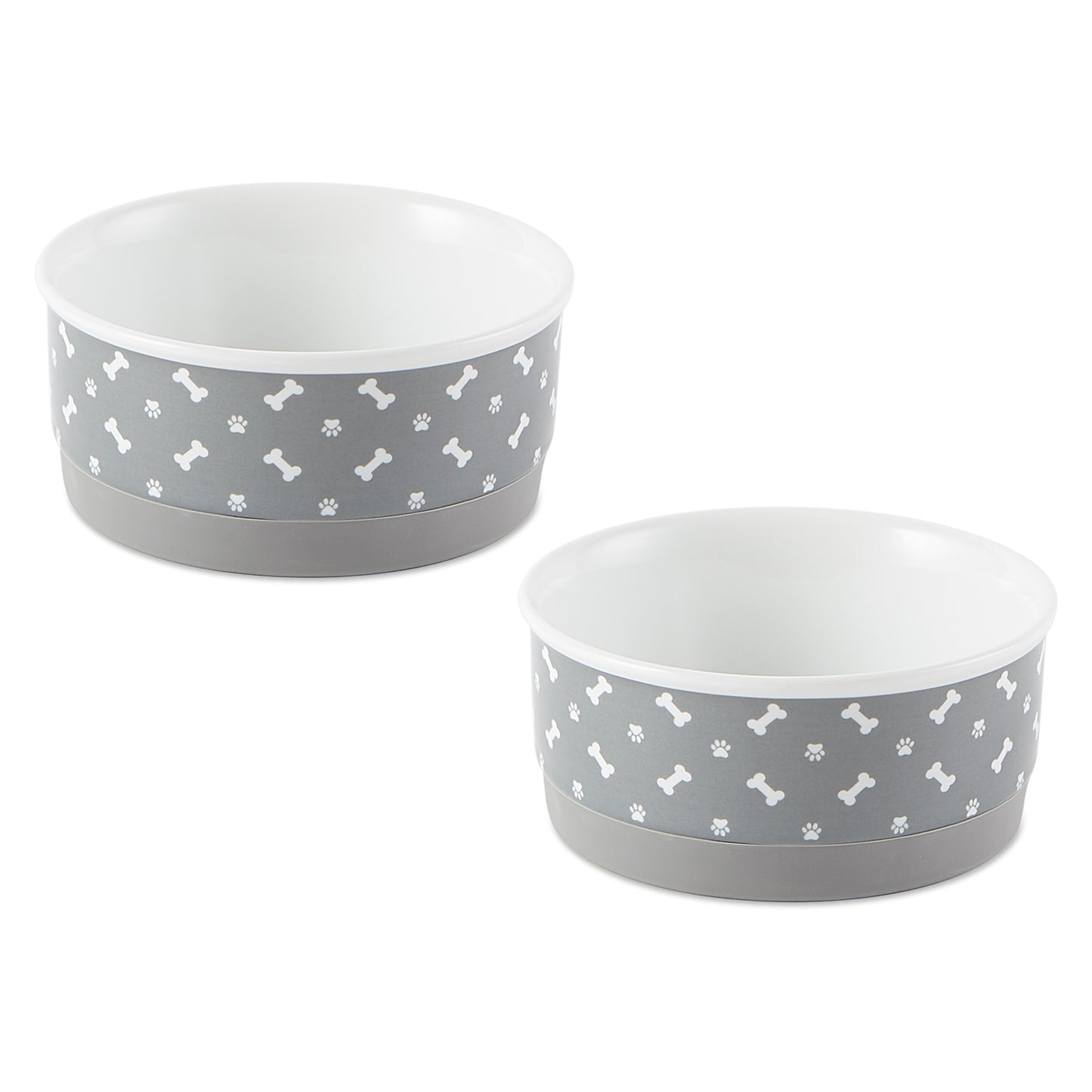 Gray Bone & Paw Print Pet Bowl Set/2, Small - 3/4 C Capacity