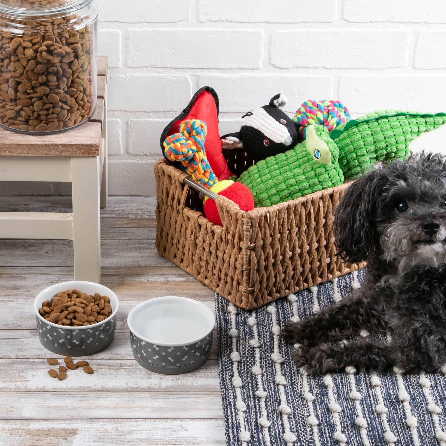 Pet Bowl Tossed Bone & Paw Print Gray Small 4.25Dx2H Set of 2
