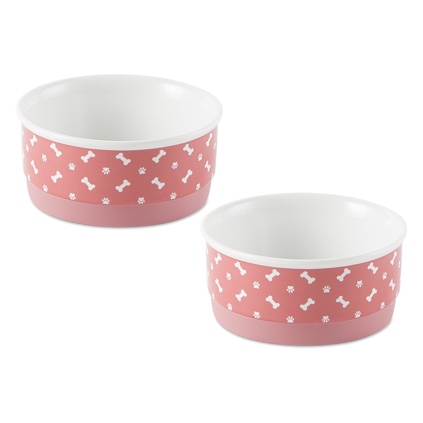 Rose Bone & Paw Print Pet Bowl Set/2, Small - 3/4 C Capacity