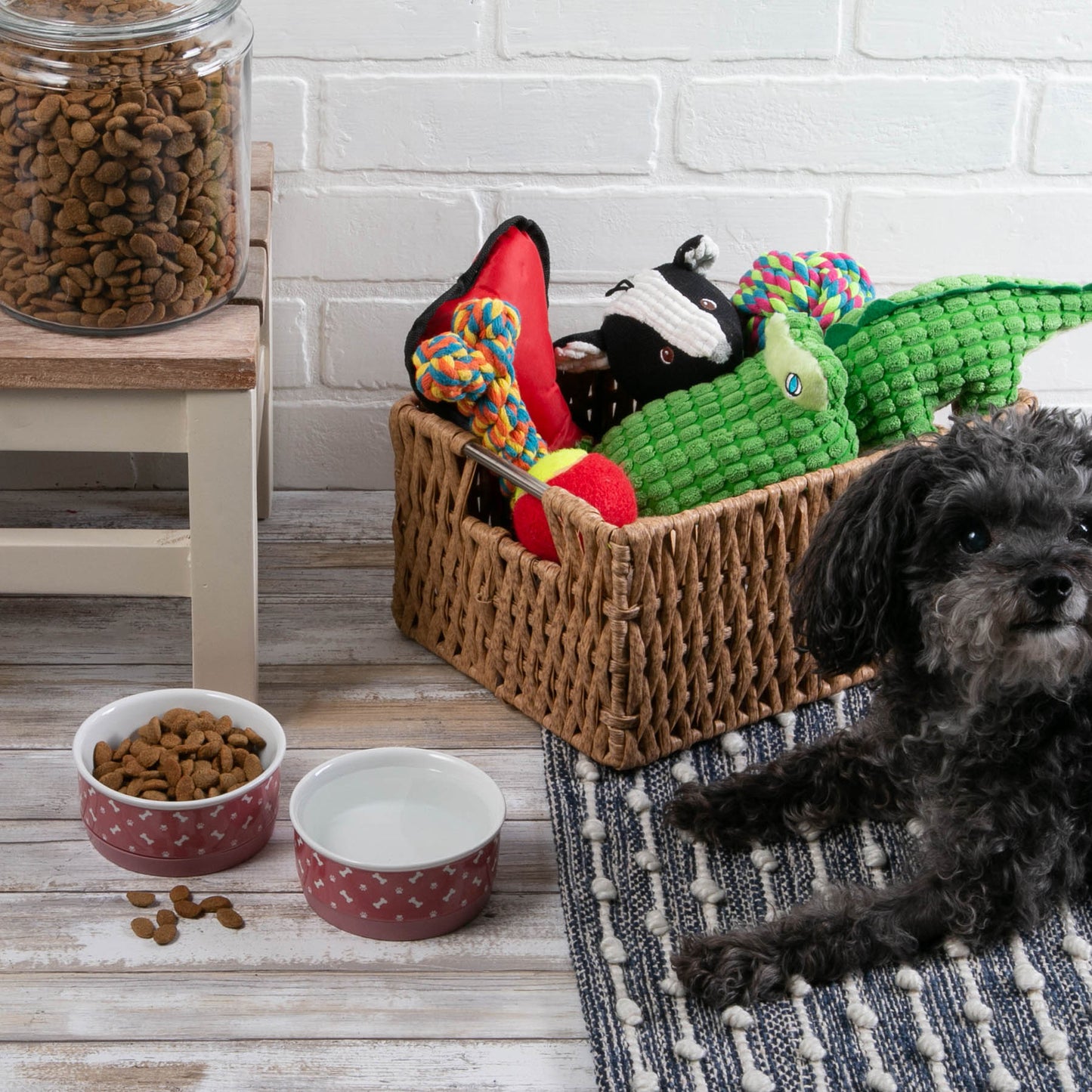 Rose Bone & Paw Print Pet Bowl Set/2, Small - 3/4 C Capacity