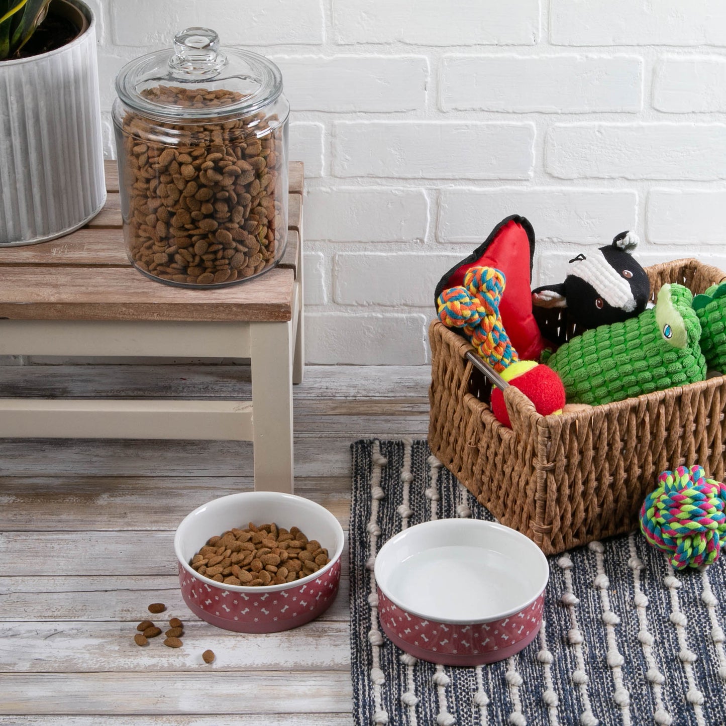 Pet Bowl Tossed Bone & Paw Print Rose Medium 6Dx2H Set of 2