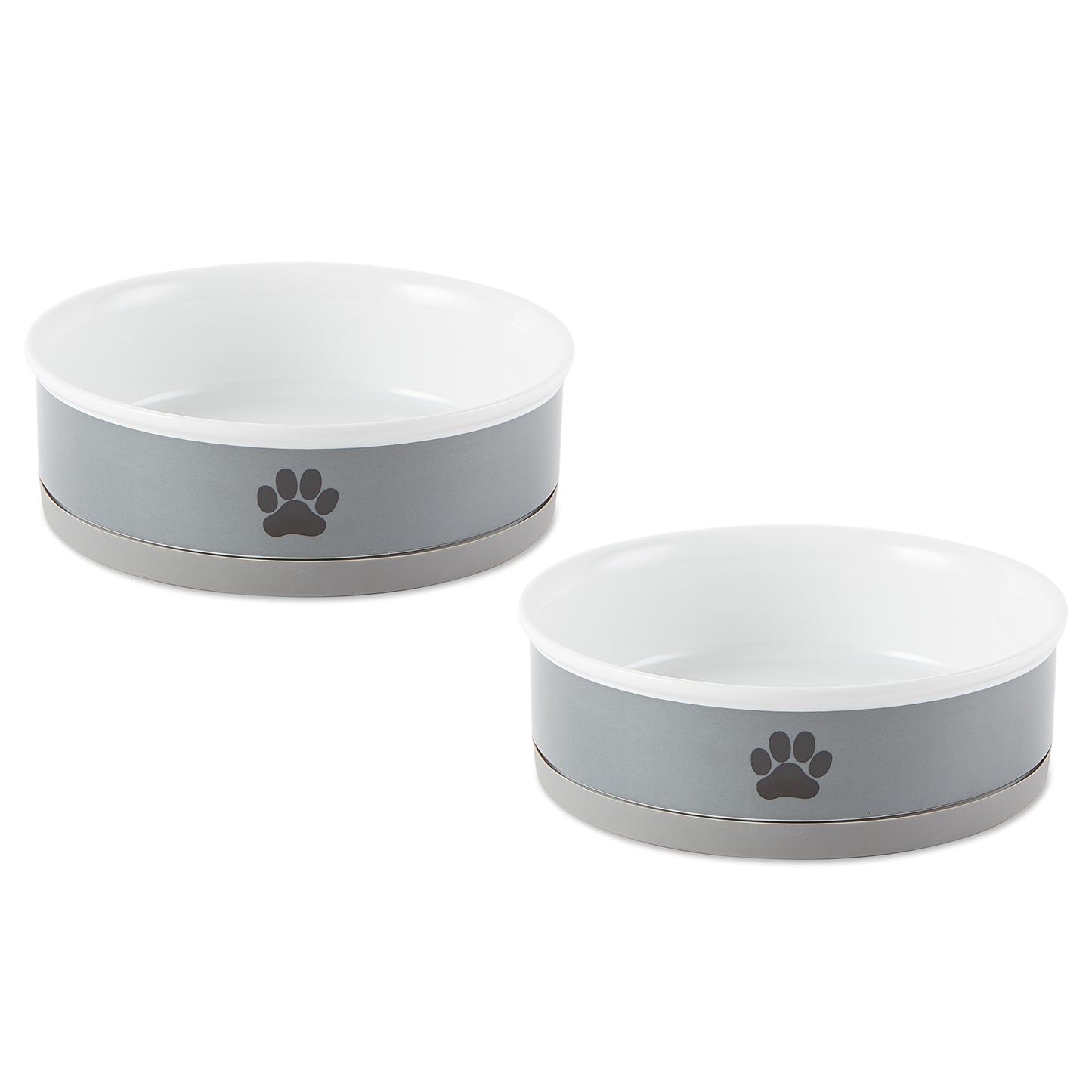 Black Paw Print Gray Pet Bowl Set of 2, Large 3.75 C. Capacity