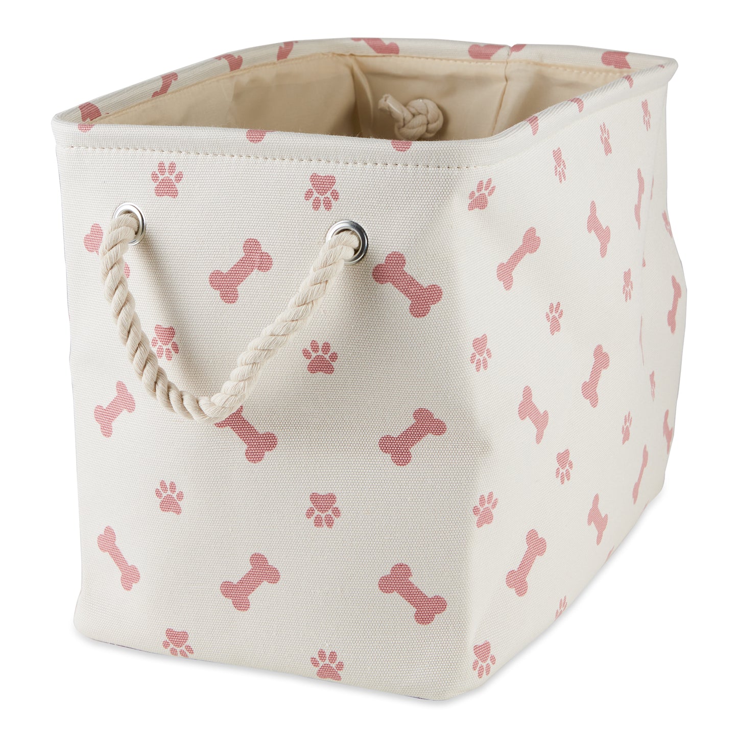 Collapsible Pet Storage Bin, Paw/Bone Print, Rose, Medium - 16x10x12"