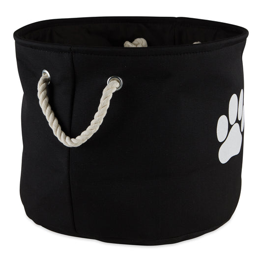 Bone Dry Collapsible Pet Storage Bin, Paw Print, Black, Small Round - 12x9"