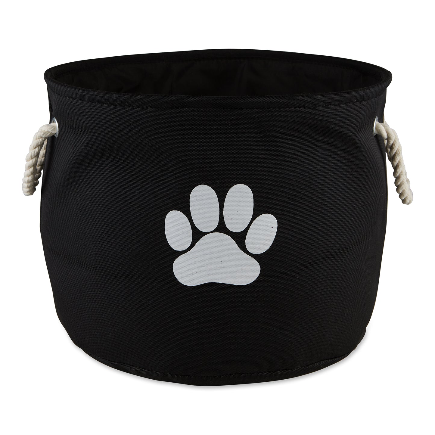 Bone Dry Collapsible Pet Storage Bin, Paw Print, Black, Small Round - 12x9"