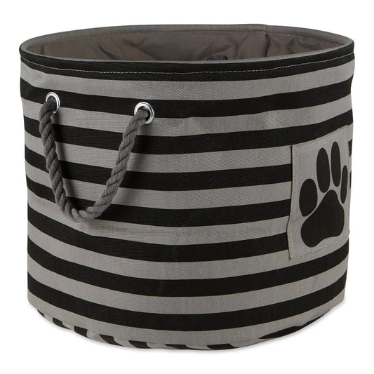 Bone Dry Pet Storage Bin, Striped Paw Patch, Black, Medium Round, 15x12"