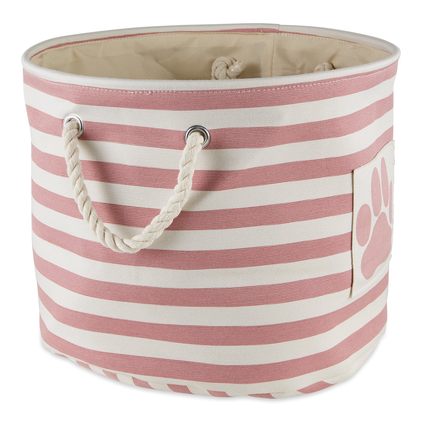 Polyester Pet Bin Stripe With Paw Patch Rose Round Large 15X18X18