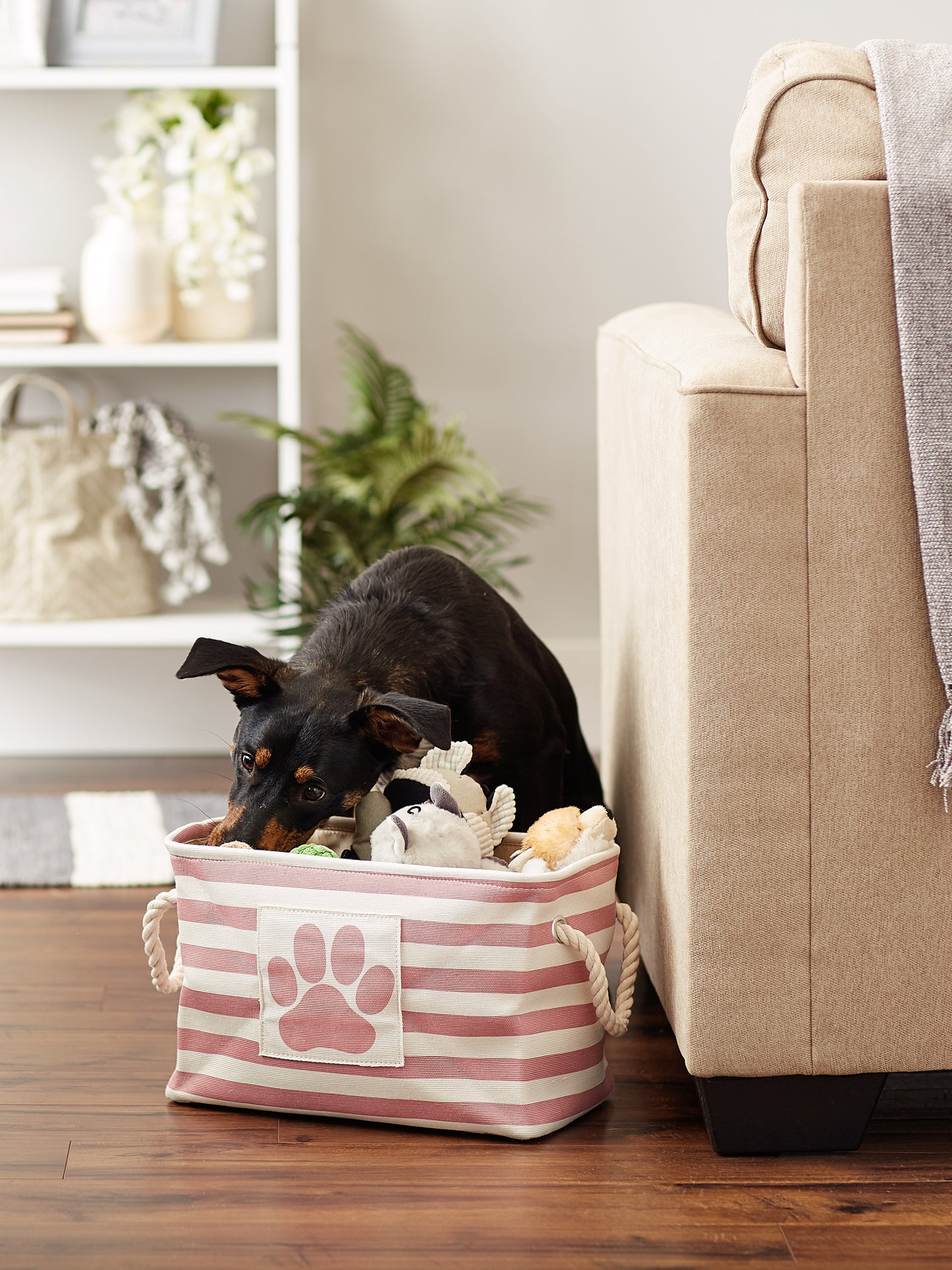 Polyester Pet Bin Stripe With Paw Patch Rose Rectangle Small 14X8X9