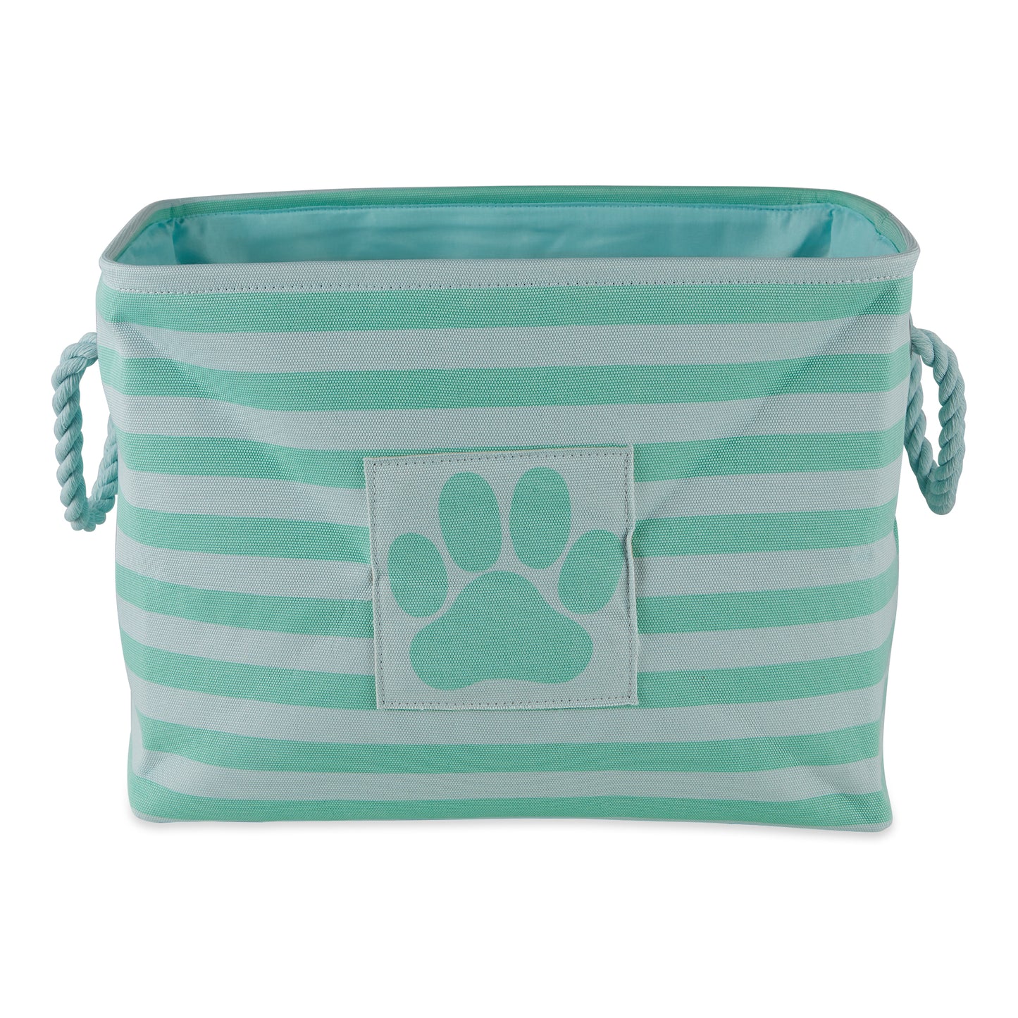 Polyester Pet Bin Stripe With Paw Patch Aqua Rectangle Medium 16X10X12
