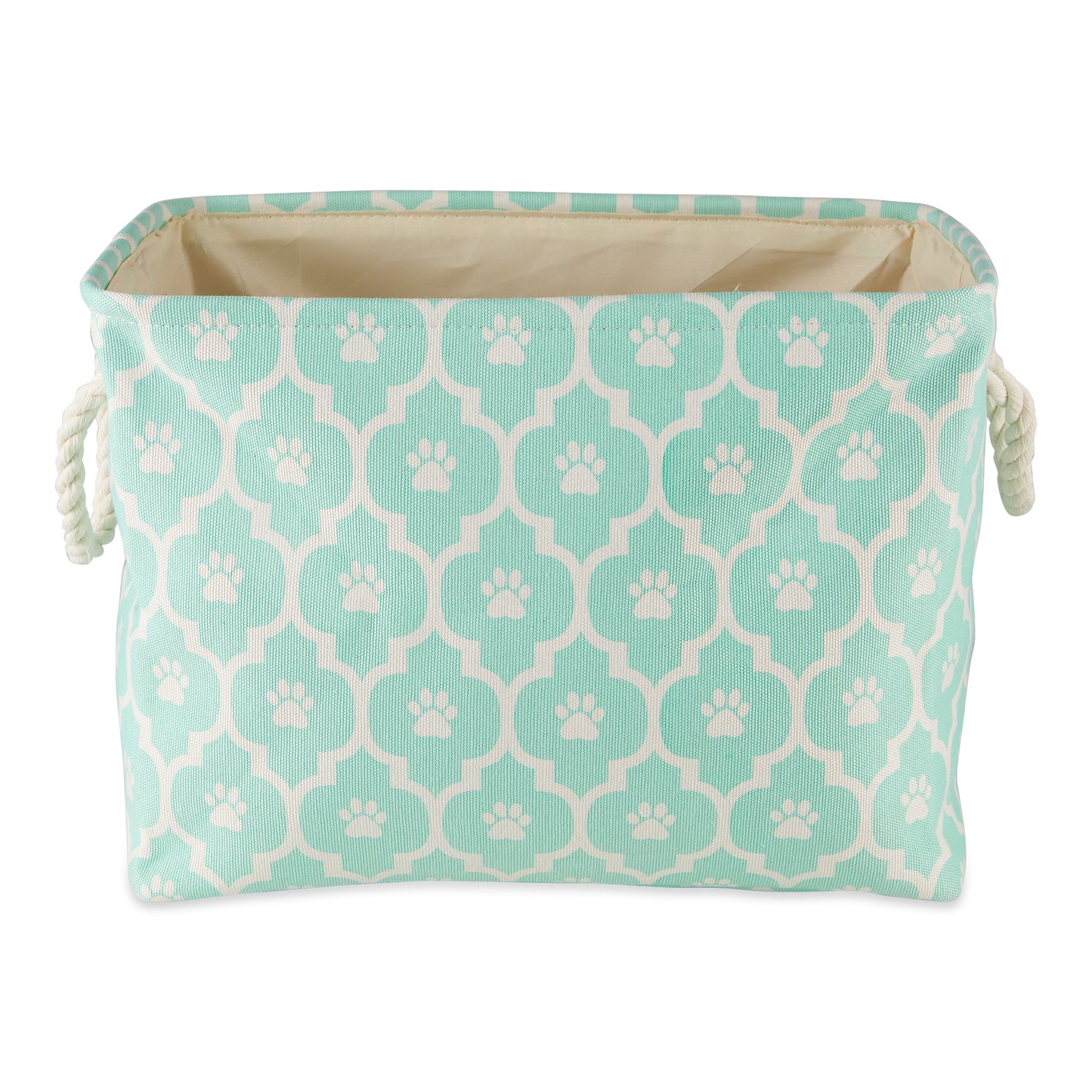 Polyester Pet Bin Lattice Paw Aqua Rectangle Medium 16X10X12