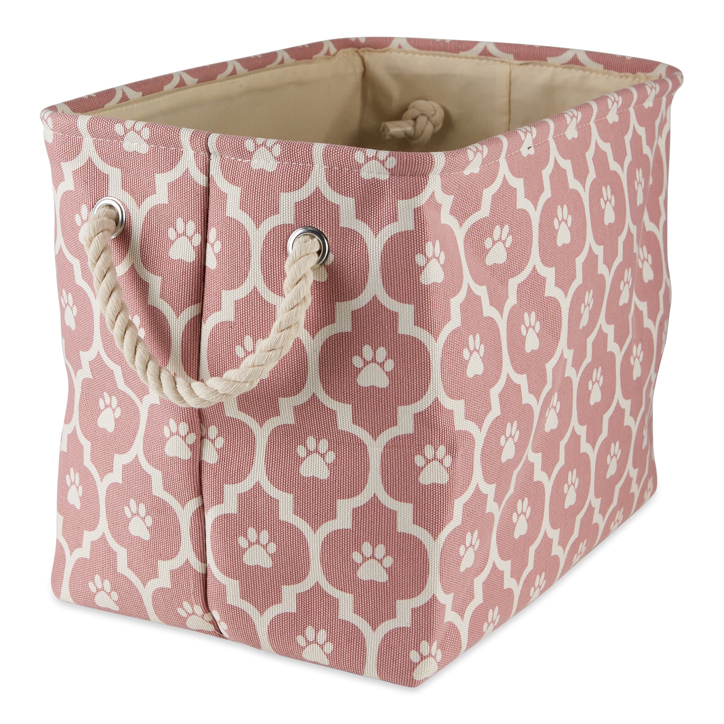 Bone Dry Pet Storage Bin, Lattice Paw Print, Rose, Medium - 16x10x12"