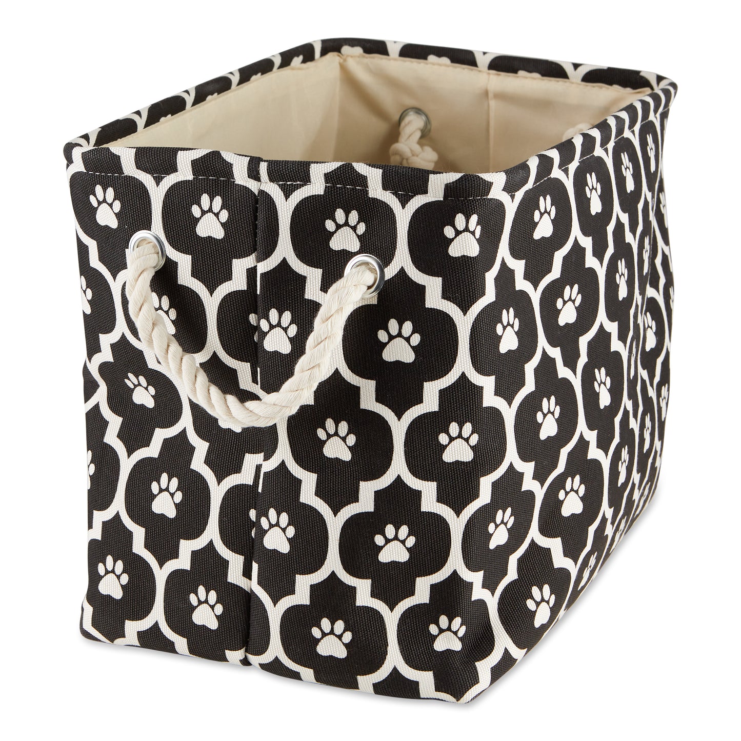 Bone Dry Pet Storage Bin, Lattice Paw Print, Black, Medium - 16x10x12"